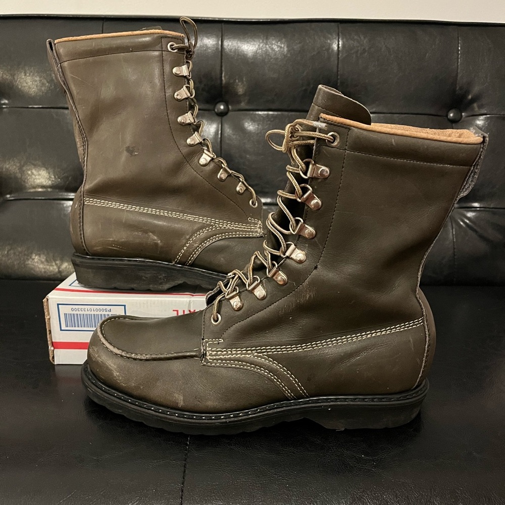 Sears‎ Vintage 60s/70s Green Leather Moc Toe Boots Size 9D